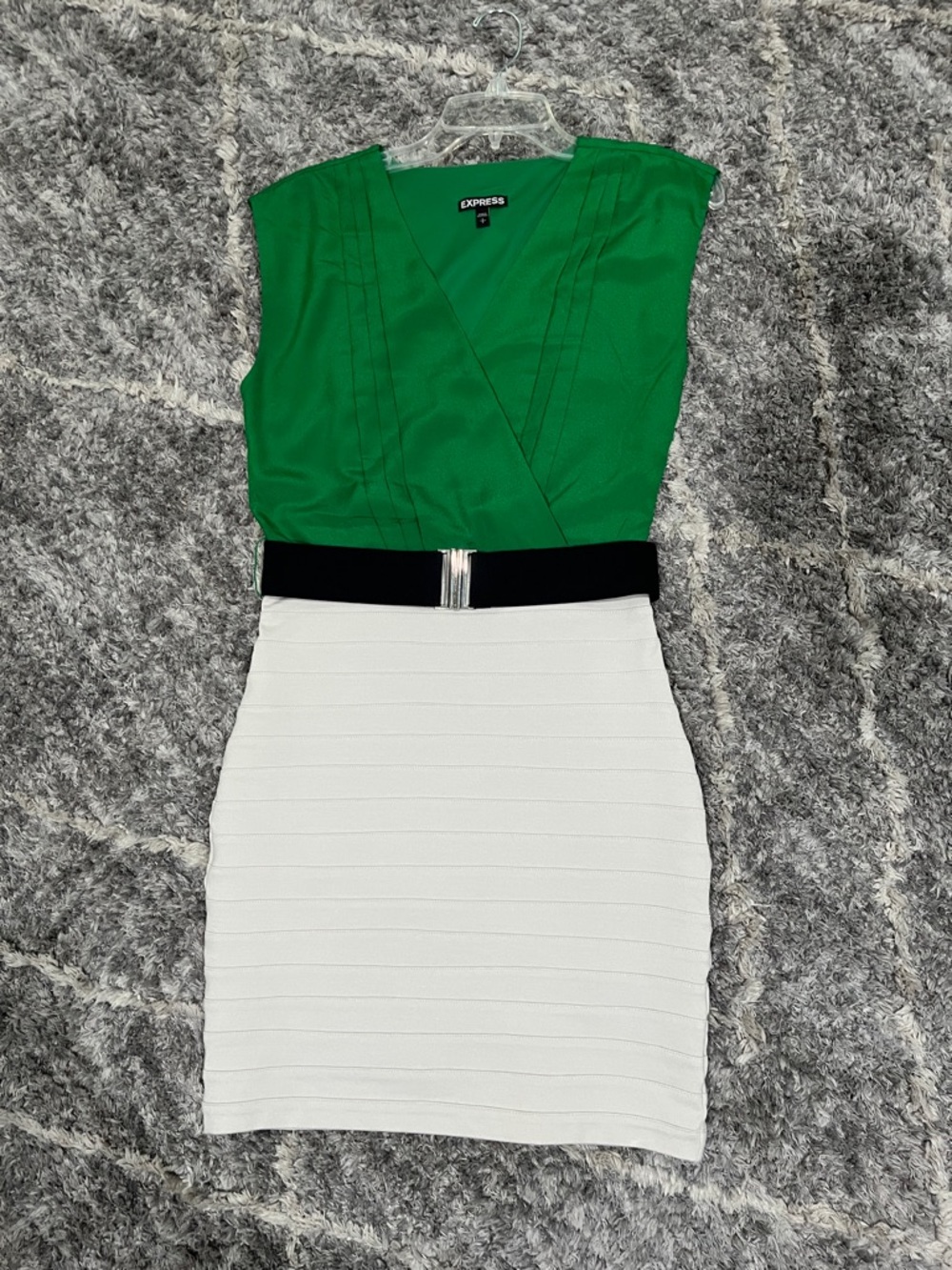 Express Green and White Colorblock Belted Mini Dress